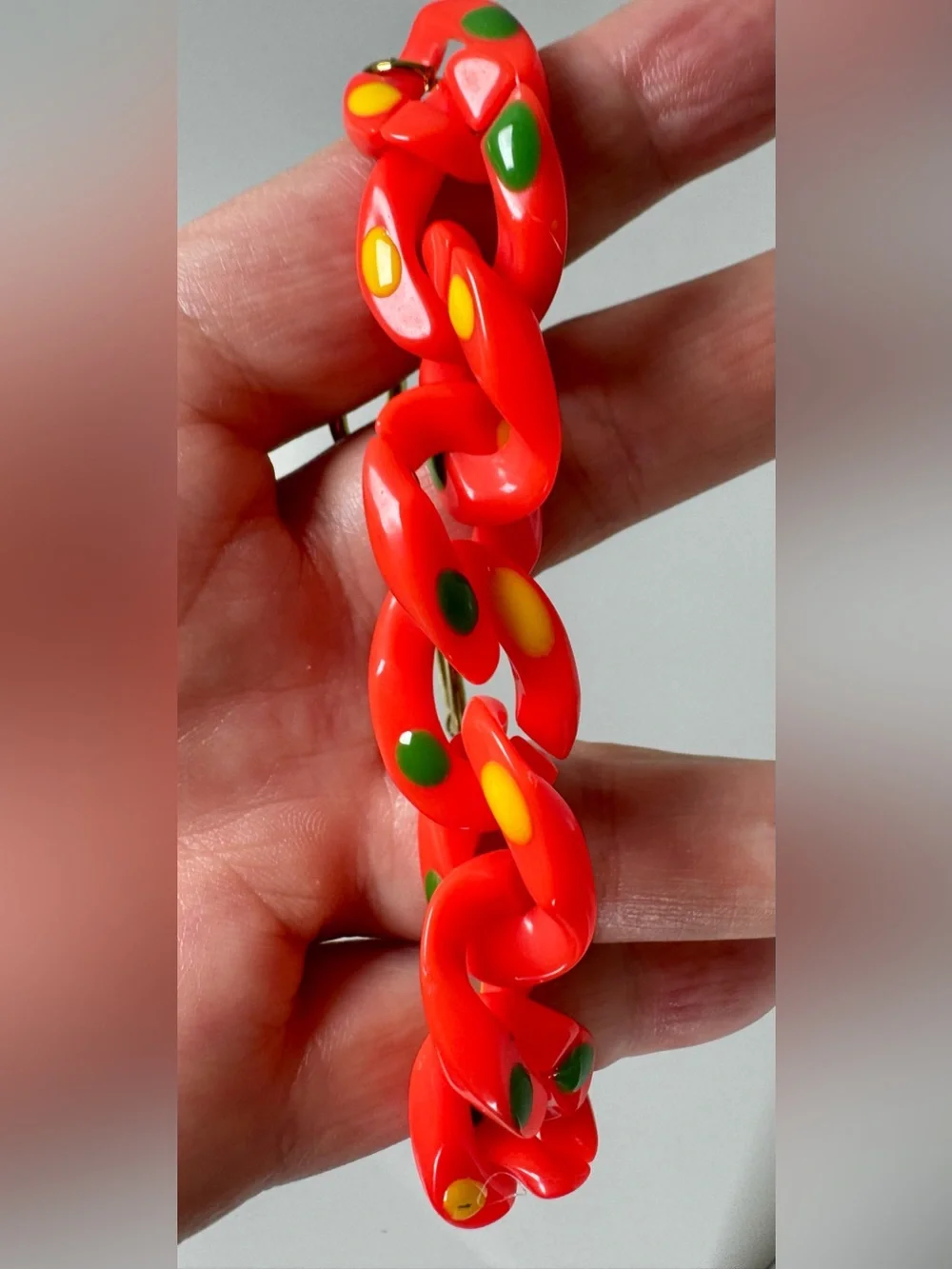 Bright Orange Acrylic Chunky Chain Bracelet with Yellow & Green Accents #1740
